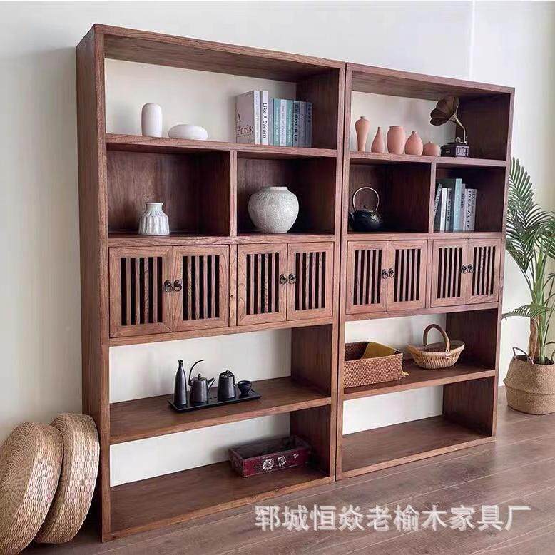 老榆木书架实1226木全物书房客厅多阁置物架中式收纳展宝示柜榆木