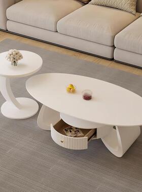 代轻奢风茶几奶KYW油风岩板茶几现圆形茶客几椭家用厅小户型简约