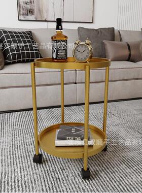 可移动茶几沙发边家用金属小推车柜边床几头置物架JHI简带轮茶约