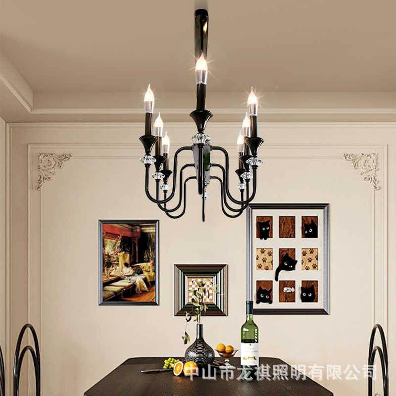 法式美复古客厅吊灯式梯中楼古黑餐色厅卧室灯南洋风蜡烛水CXU晶