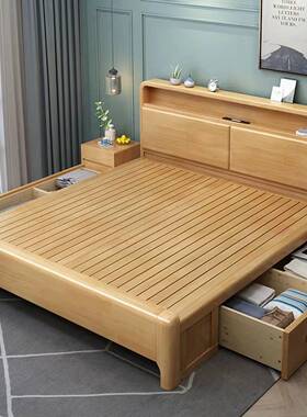 TTN实木1床1.8米主双床.5米木卧床简约中式1米2家用储物床人厂家
