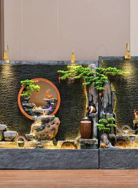 民宿花园自由组合落地大假山鱼池造景水幕墙FZP屏院风庭流水财生