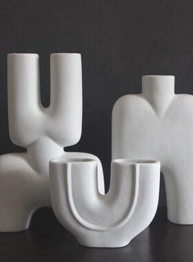 白色素烧陶瓷花瓶摆件家居客厅装饰品样板间玄关摆设不规则套装