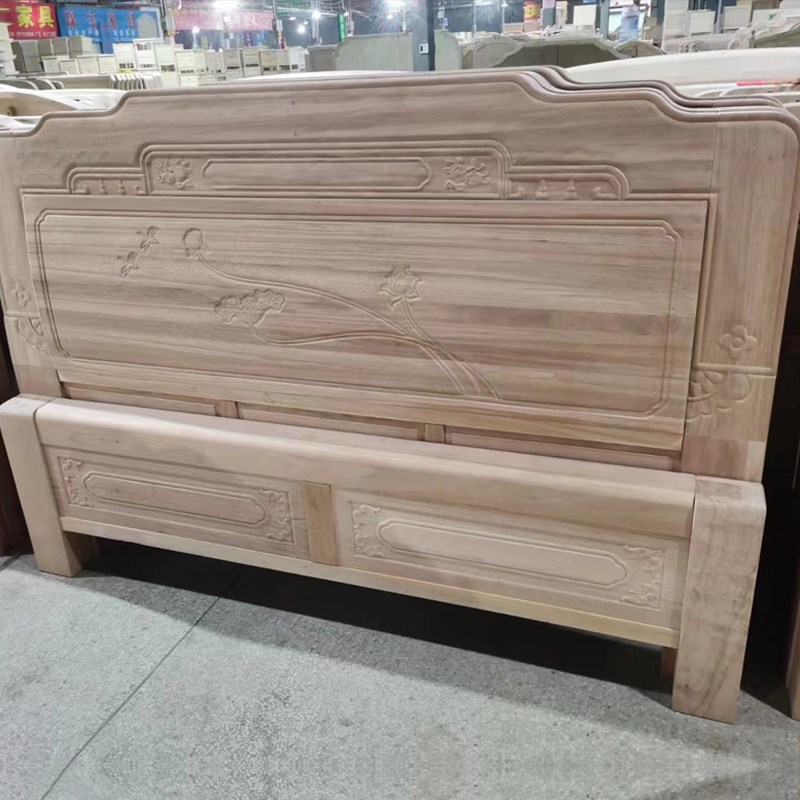 现代雕花仿古实木床1.8米白坯 主卧室格木古典人床白茬床头床尾