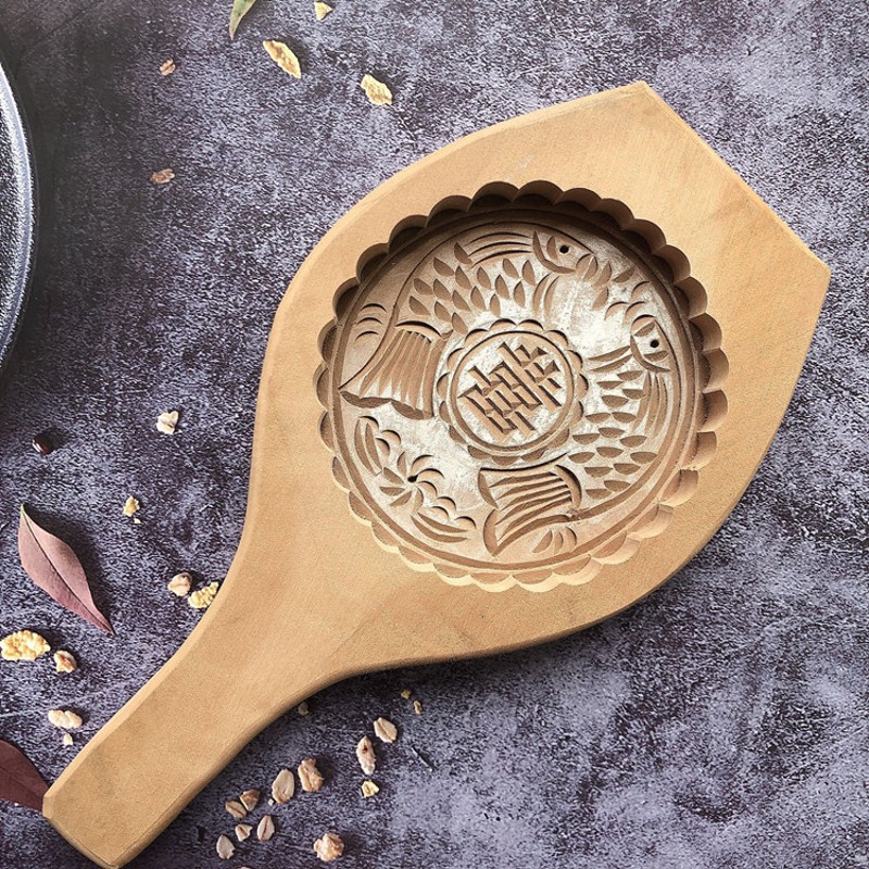 木质大号加深福字广式月饼模型印具糍粑糕点饼印家用火烧喜饼模具