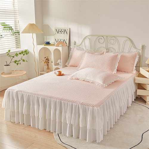 凉感豆豆冰丝席三件套可水洗折叠凉席床裙款裸睡空调凉席乳胶席升