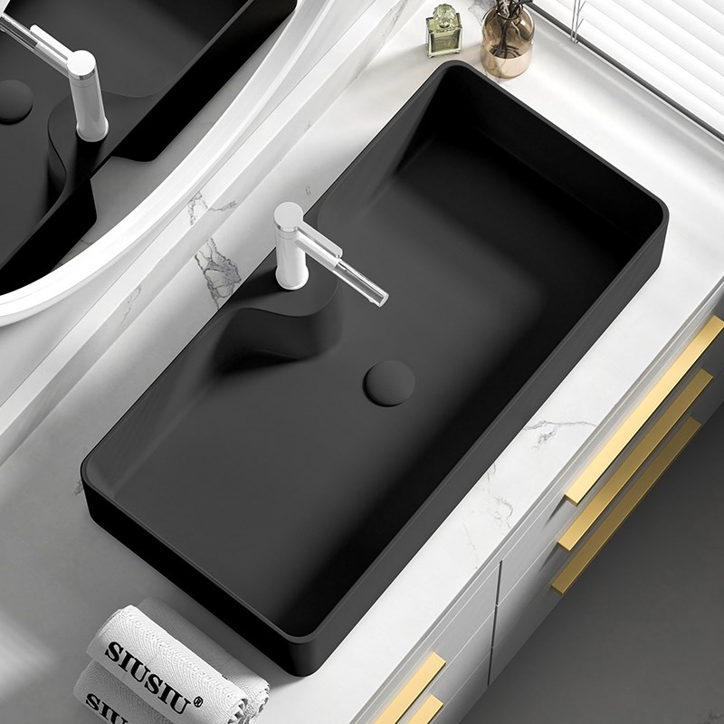 陶瓷台上盆大容量洗手盆洗脸盆长方形黑色台盆洗漱面盆水盆水池槽