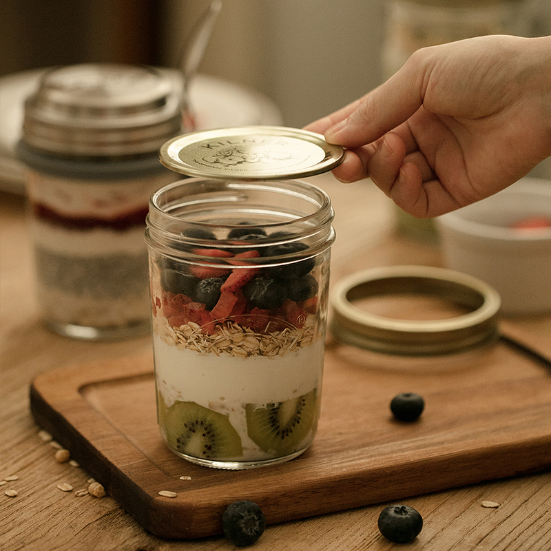 kilner隔夜燕麦早餐杯便携带盖泡菜蜜蜂瓶果酒麦片玻璃密封罐