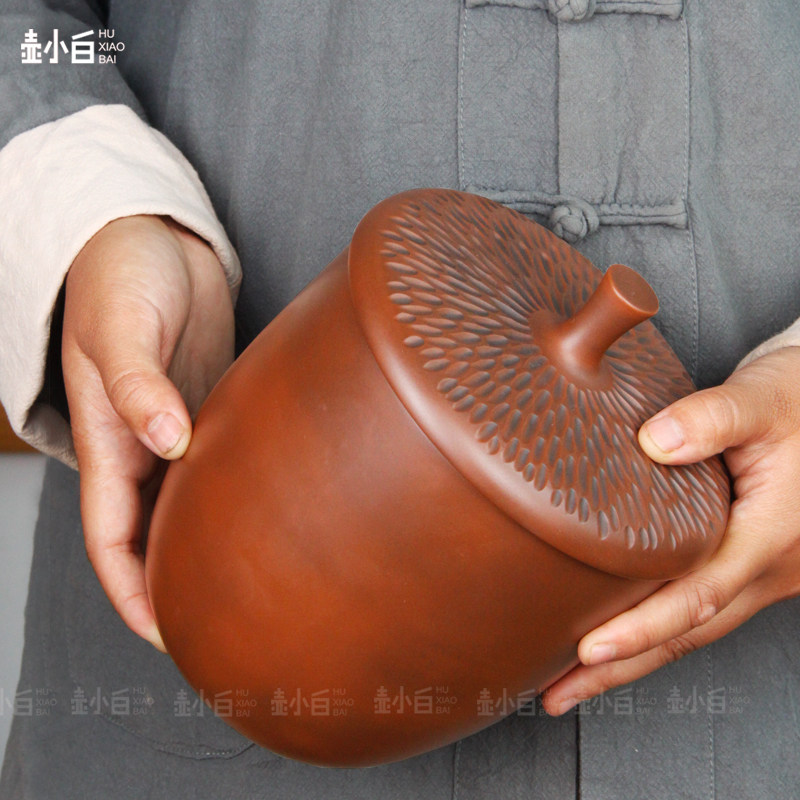 壶小白 云南建水紫陶茶叶罐锤纹松果 手工普洱茶存茶罐陶瓷密封