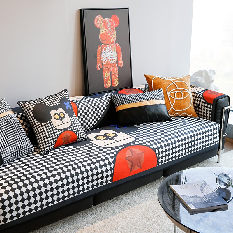 敏顺像素大耳朵夏季冰丝沙发垫2023新款简约现代卡通沙发套罩座垫