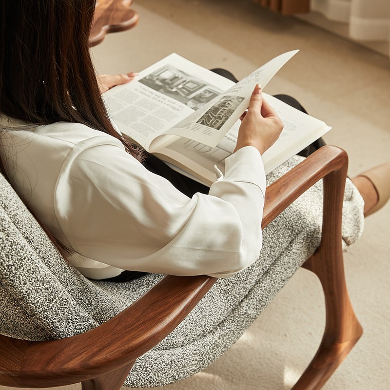 北美黑胡桃木摇椅阳台午休懒人沙发摇摇椅客厅原木躺椅休闲椅整装