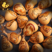 天然葫芦手把件文玩胖墩手捻异形把玩摆件艺术品针刺彩绘生肖老虎