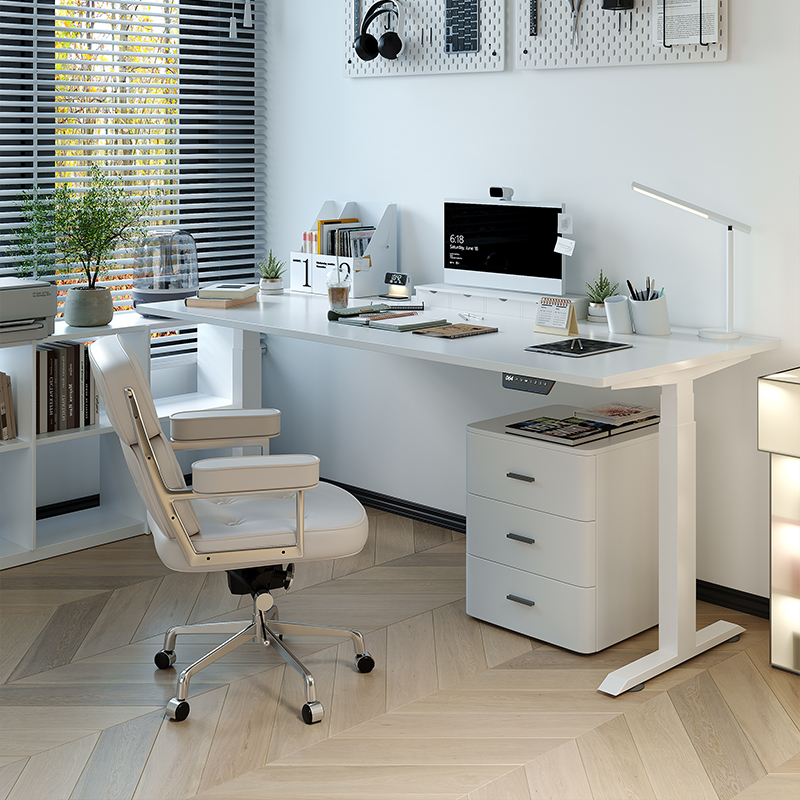 实木学生书桌家用贝肯特白桌子中小学生电脑桌电动升降学习桌