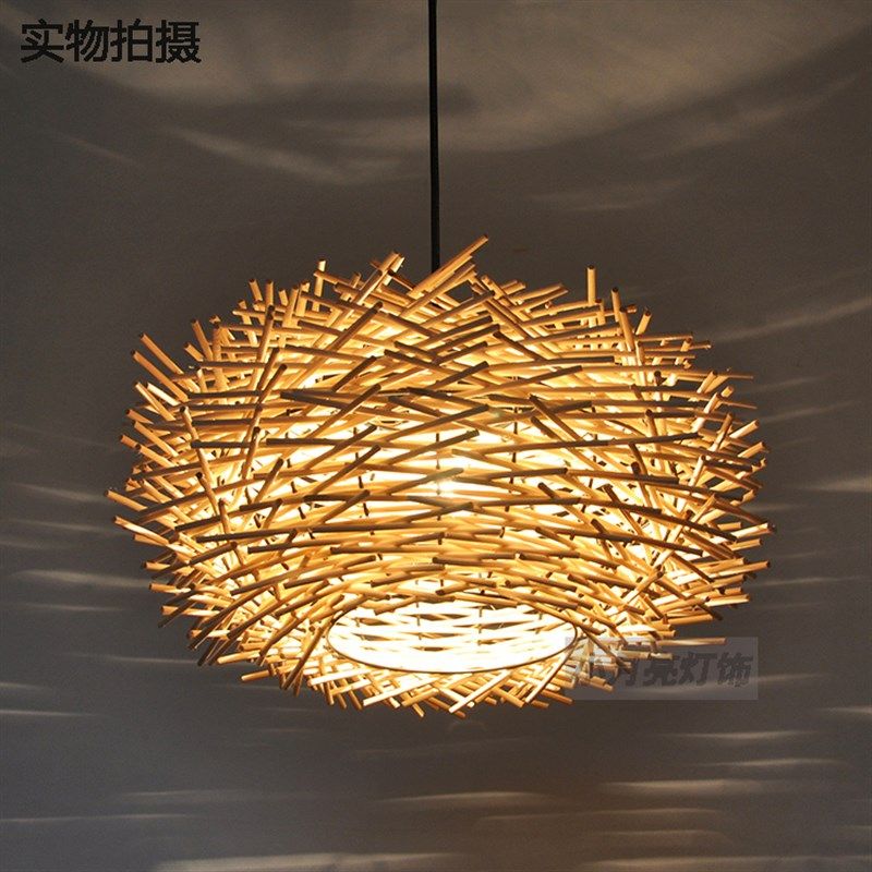 田园风藤编鸟巢吊灯东南亚灯具创意鸟窝灯复古灯罩餐厅艺术氛围灯