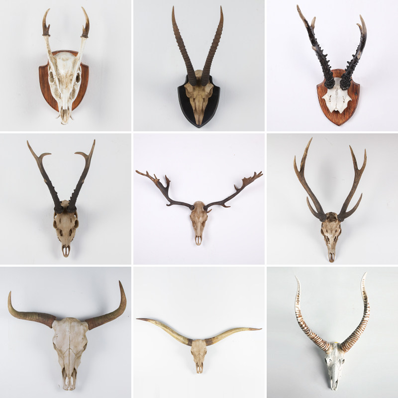 仿真牛头骨羚羊头骨梅花鹿头骨孢子山麂头骨墙壁装饰墙面挂件壁挂