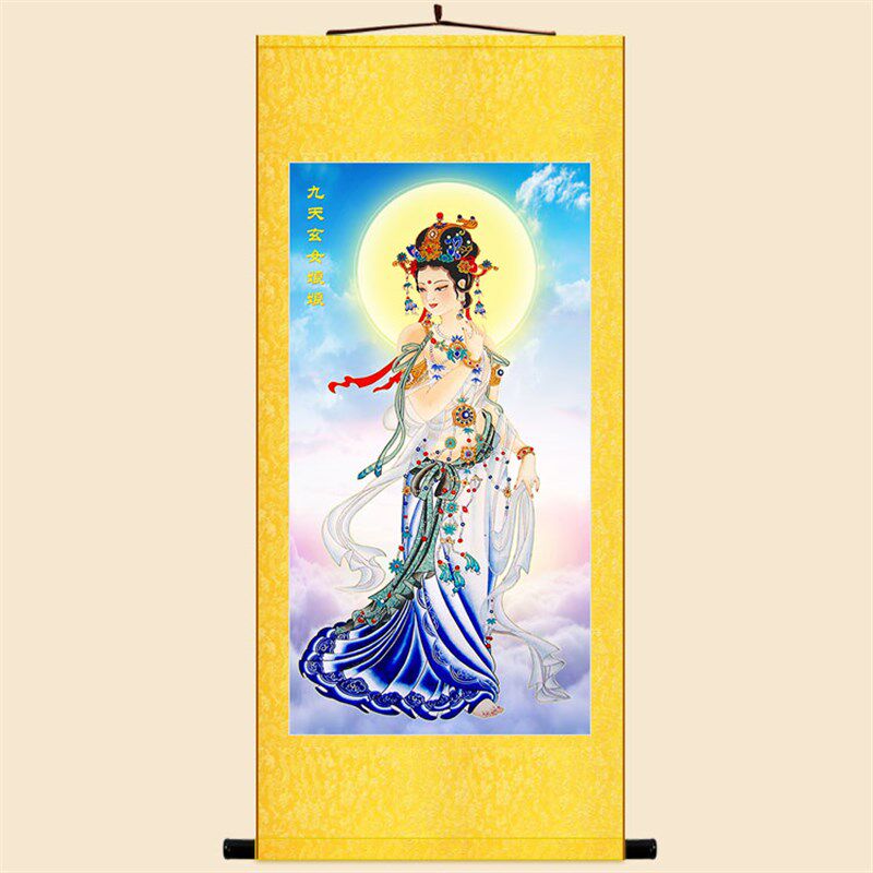 九天玄女娘娘神像画 神话人物画像 绢布卷轴挂画装饰画水陆画定制