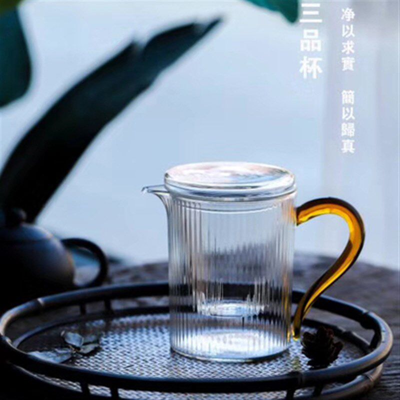 奇高玻璃茶壶内胆过滤茶壶坚纹三品杯家用耐高温泡茶杯子泡茶杯