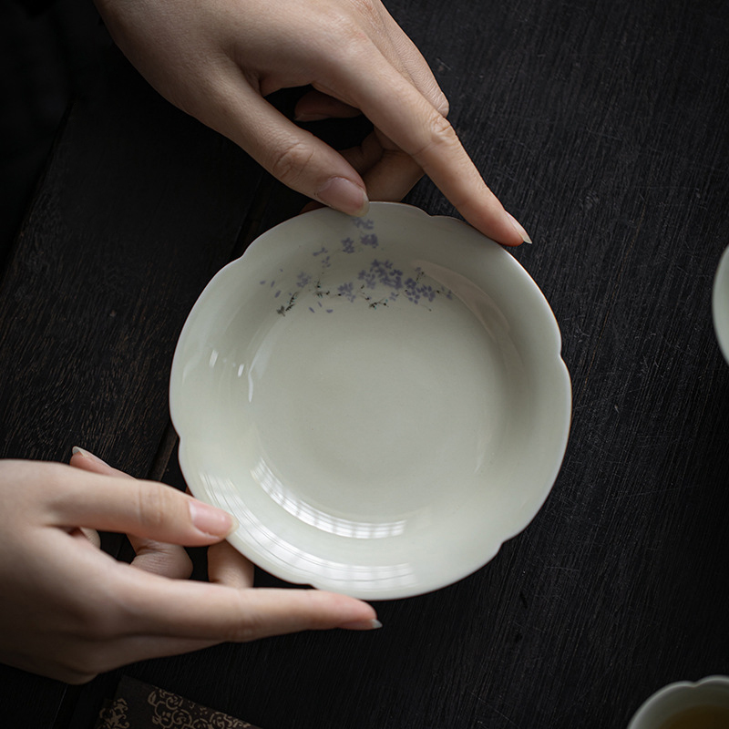 清欢丨手工陶瓷小茶台 家用茶盘花口壶承盖碗茶壶托盘中式茶点盘