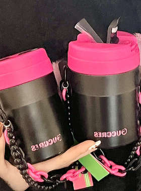 2023新款大容量双饮吸管水杯子提手值儿童颜学生高保温杯男女便携