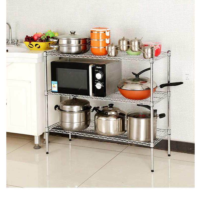 置物架三层居家收纳架家用层架架子碳钢整理架架两层3金属锅