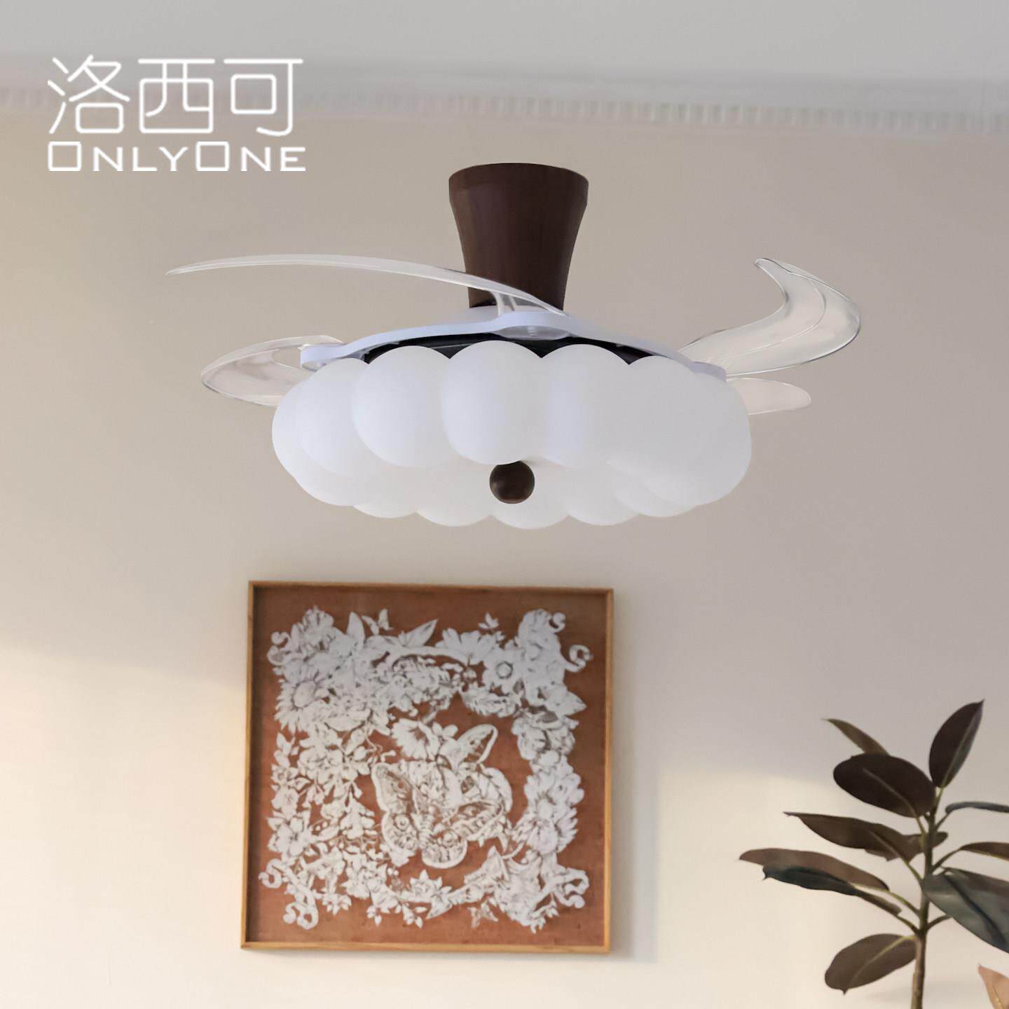 洛WY687-2西可美复古高亮风扇吊灯式中古法式芭蕉叶卧餐厅一体电