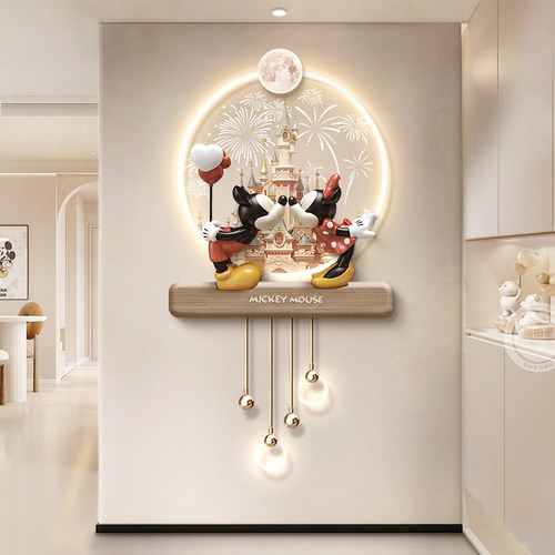 奶油风入户玄关装饰画米奇潮玩客厅走廊尽头挂画高级感正对墙壁画