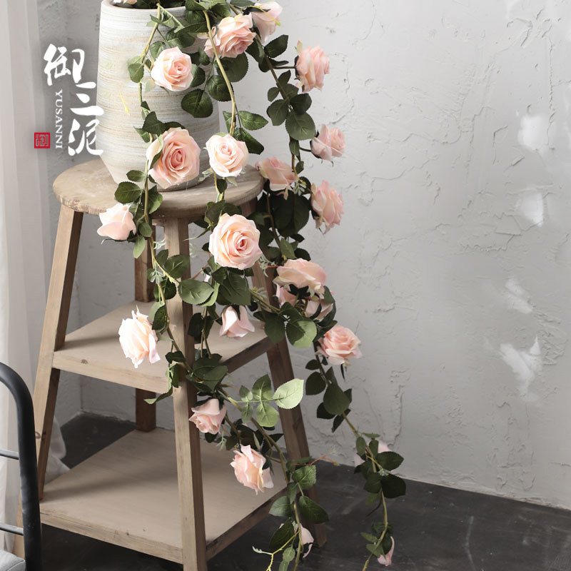 欧式仿真澳洲新西兰玫瑰藤条 壁挂吊篮月季花家居装饰假花仿真花