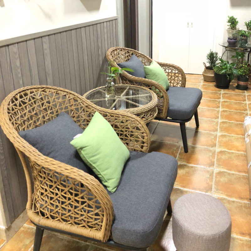 阳台藤椅三件套小茶几组合酒店懒人沙发椅样板房单人沙发户外桌椅