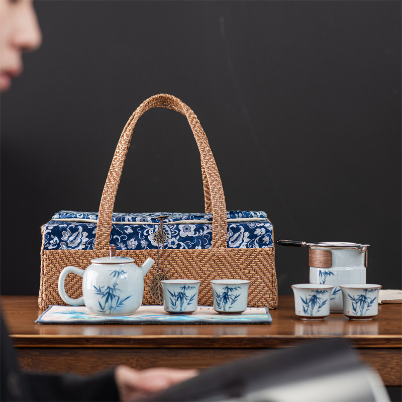 陶瓷旅行茶具家用户外露营便携式快客杯功夫茶具套装收纳包袋盒子