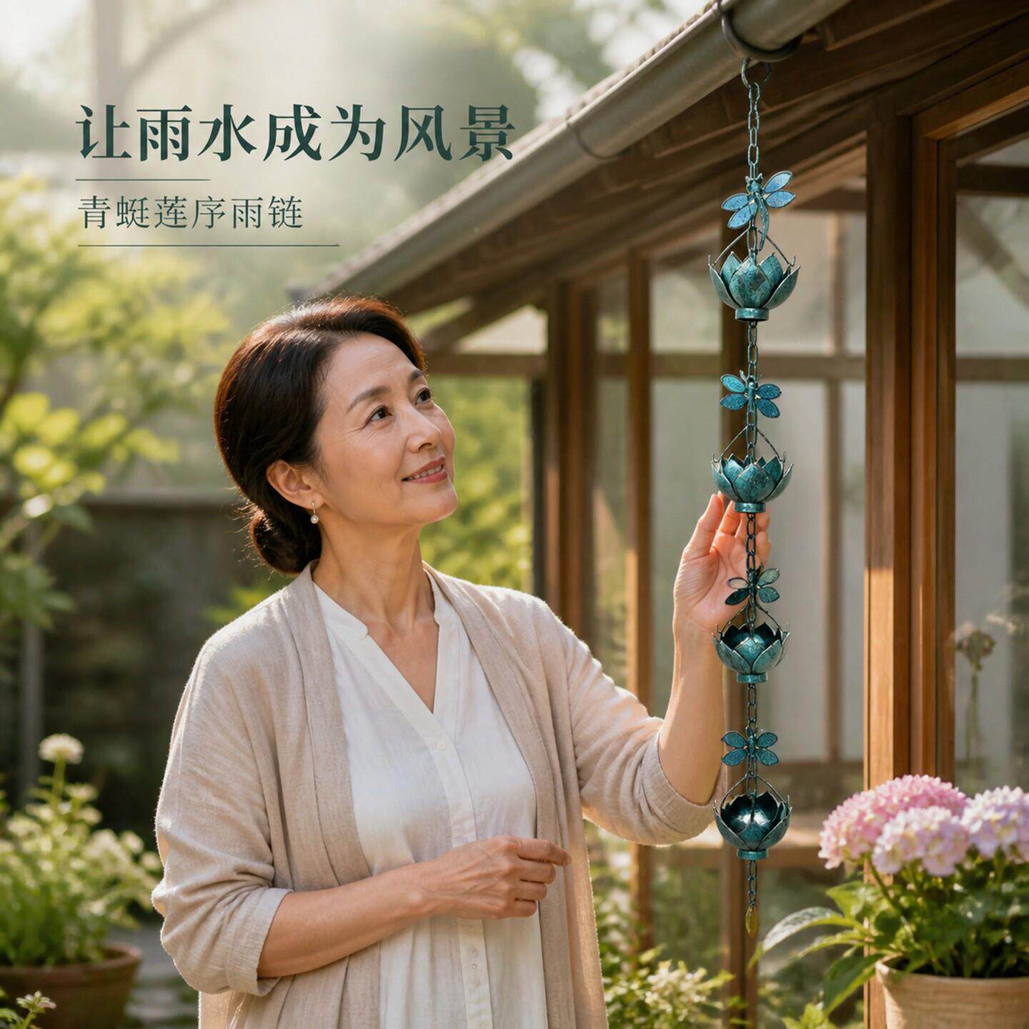 外摆件青蜓花莲雨链园中式金属装饰品挂QSX饰挂件花庭院工艺品摆
