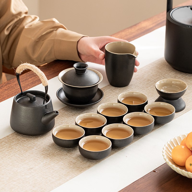 黑陶茶具套装家用高档办公室会喝茶奢中式陶瓷茶杯功夫泡茶整套