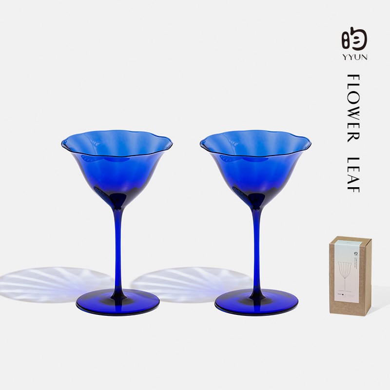 昀/YYUN 蓝色玻璃高脚杯红酒杯香槟杯鸡尾酒杯甜酒杯马提尼杯礼盒
