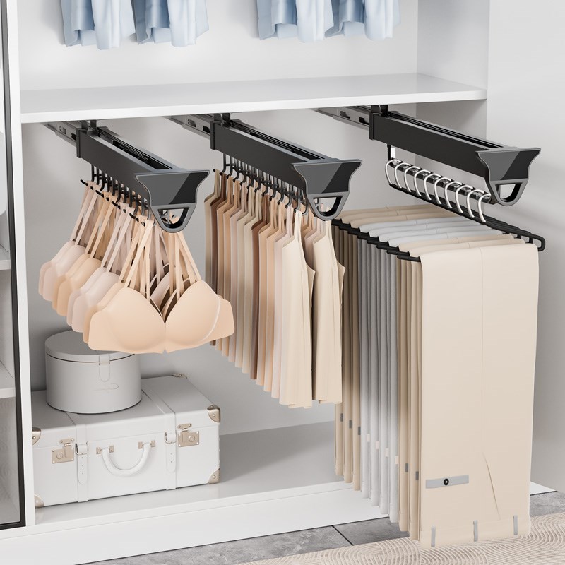裤架伸缩滑轨衣柜内置衣架顶装抽拉式裤抽家用收纳内衣裤吊带挂钩