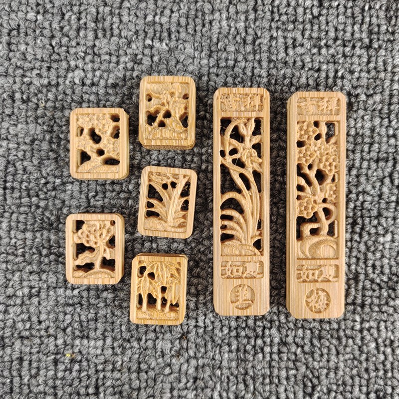 鸟笼门花杯把绣眼玉鸟黄鸟红子靛颏画眉鸟笼配件雕刻竹制看板杯托