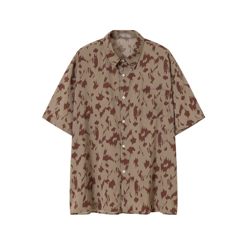 何记港风/复古港风夏季短袖花衬衫 宽松骚气百搭衬衣男女