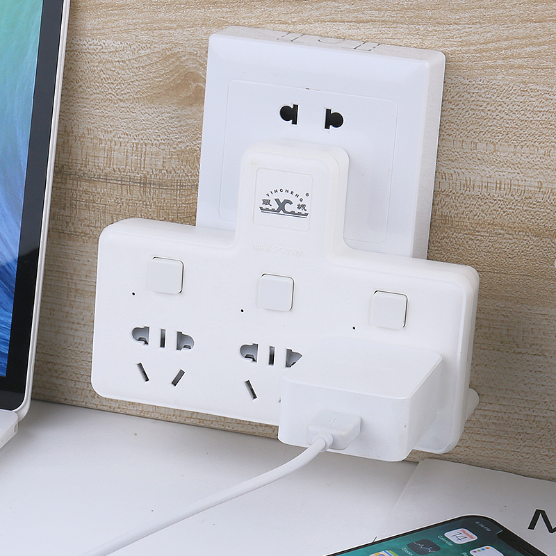独立开关转换器插头面板三脚转二脚电源插座一分三多孔插线板无线