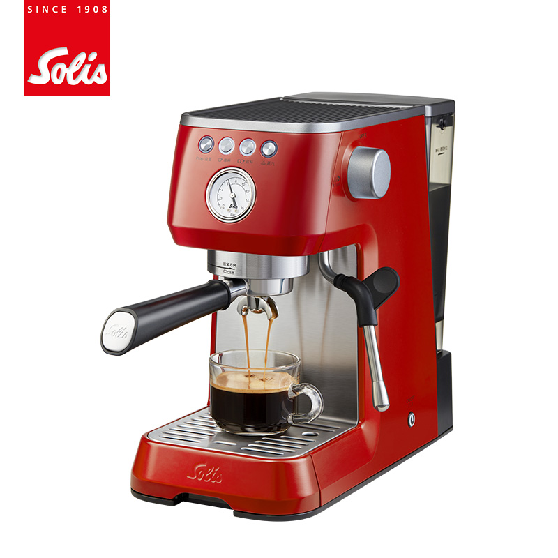 Solis/索利斯半自动意式咖啡机家用小型奶泡蒸汽一体机可视压力表