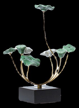 新中式荷叶莲花轻奢创意桌面摆件家居客厅玄关置物架办公室装饰品