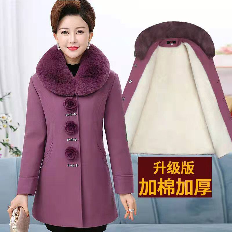 2021新款中老年女装40岁50妈妈装冬装毛呢外套中长款棉衣呢子大衣