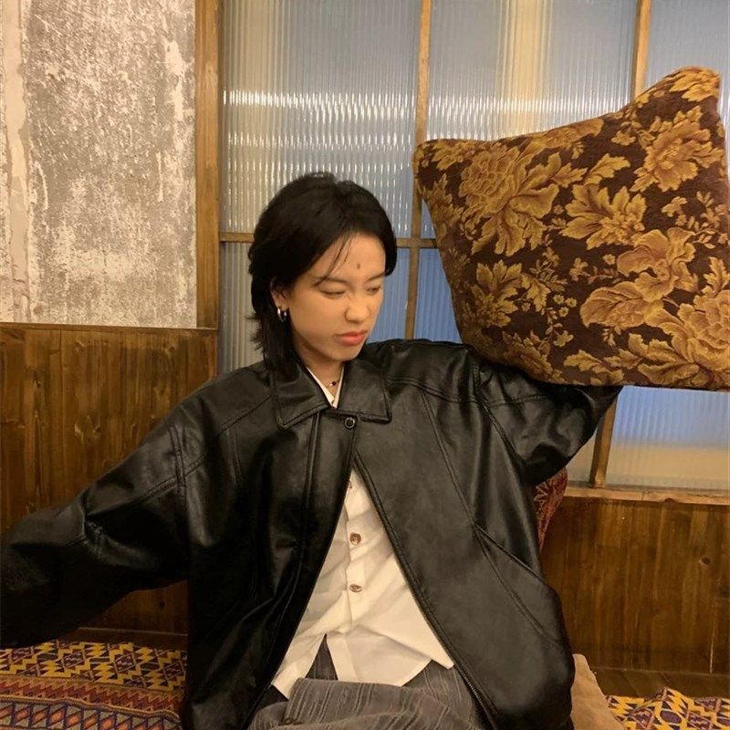 黑色皮衣外套女2023年春秋新款复古街头感飞行服美式pu皮夹克机车