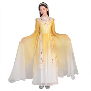 大合唱团古筝演出服女童飘袖民乐学生艺考独唱中国风主持人晚礼服