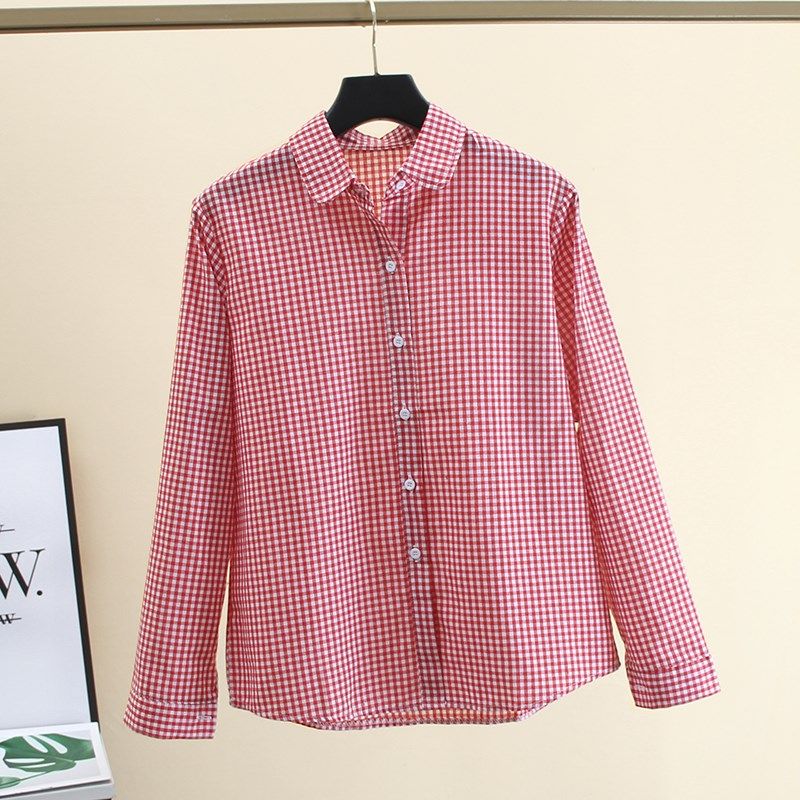 洋气时尚格子衬衫女长袖春秋新款百搭宽松显瘦学生内搭娃娃领上衣,女装/女士精品,衬衫,淘宝优惠券,粉丝福利购,淘宝优惠卷