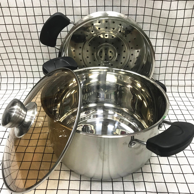 圣乐仕加厚不锈钢蒸锅 一层小蒸锅汤锅煮饭锅20cm-22cm-24cm-26cm