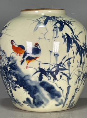 仿古玩清代光绪年制粉彩回流罐豆青釉紫边坛茶叶罐家居装饰品收藏