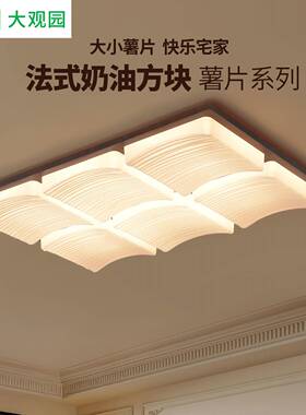 法式奶油风客厅吸顶灯复古薯片创意新款氛围高亮护眼中山灯具357L