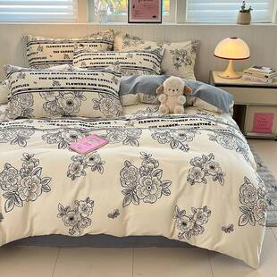 小清新四件套纯棉喷气印花床单被套床上用品三件套全棉南通市家纺