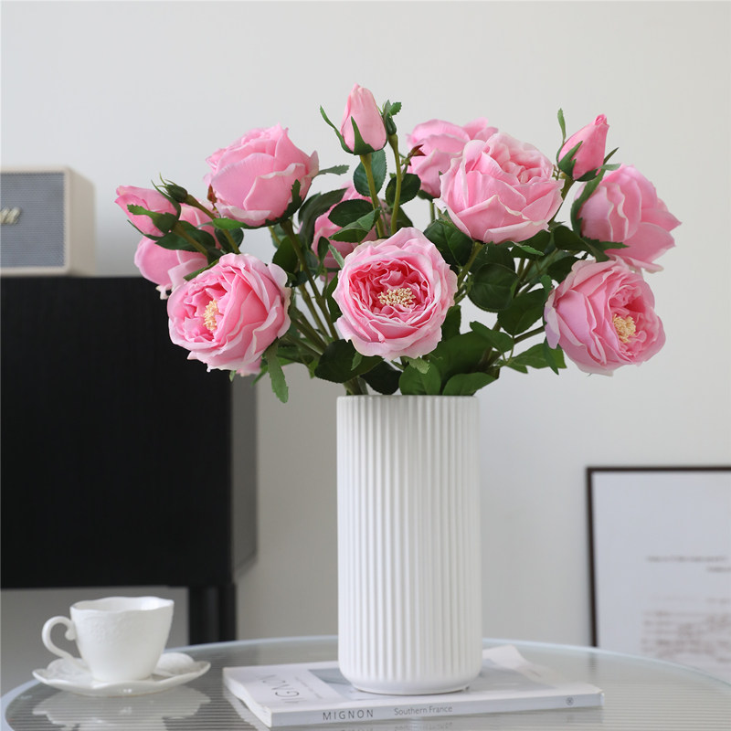 3头手感保湿玫瑰花仿真花假花摆设客厅样板间餐厅电视柜装饰摆件