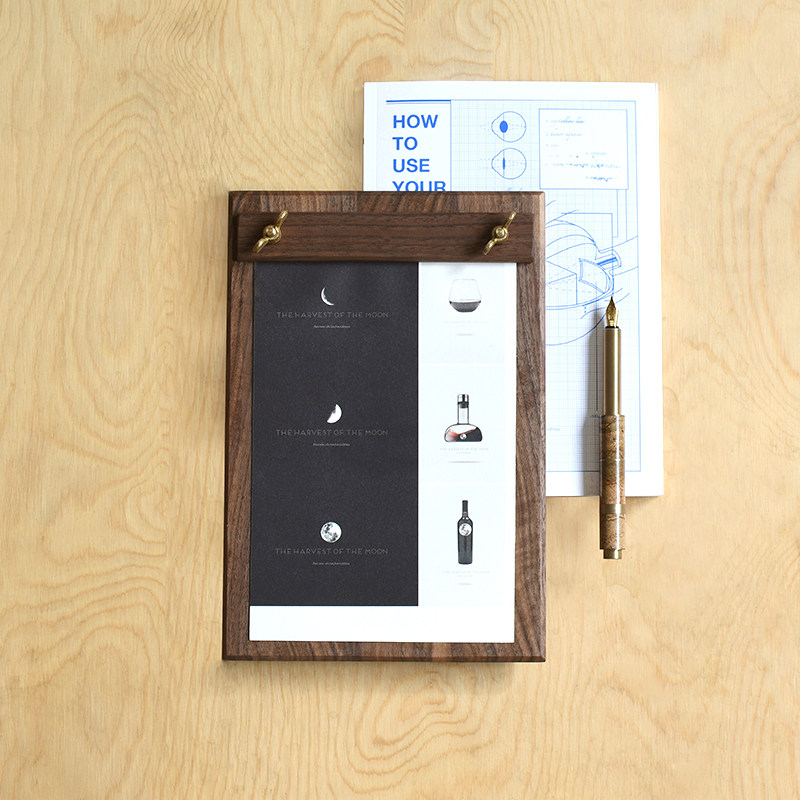 规律RPL 黑胡桃A5餐厅桌面信息展示板木菜单夹A4文件夹垫板活页夹