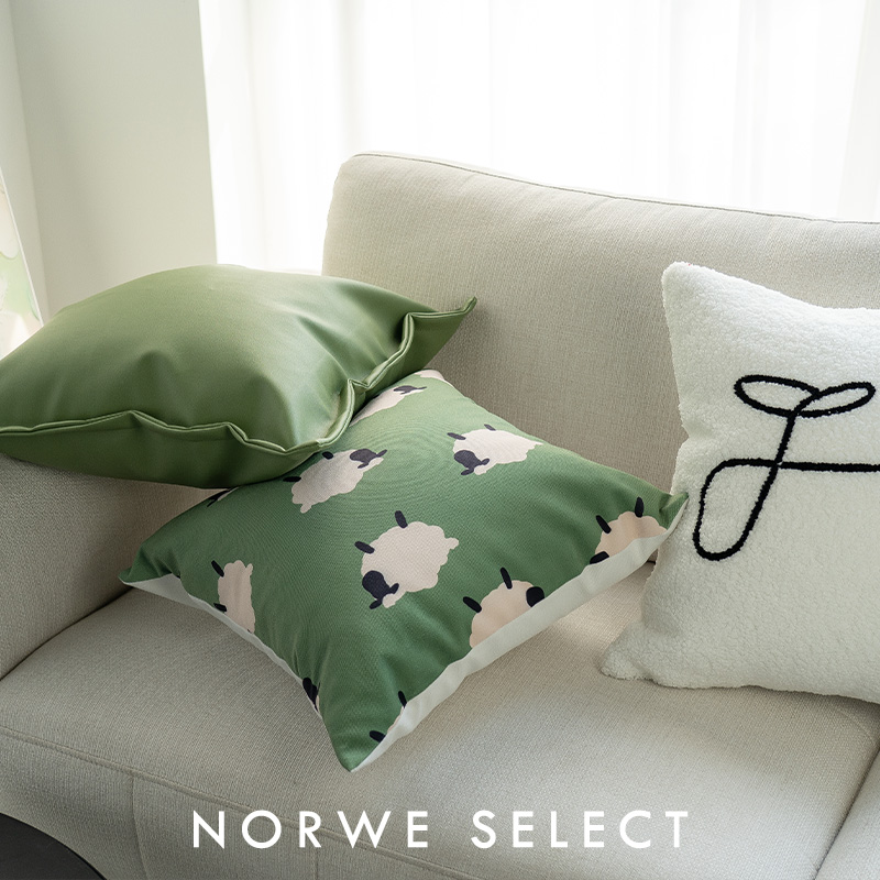 抱枕小羊绿色简约皮枕套可爱小清新靠背组合客厅沙发靠枕床头靠垫