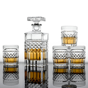 捷克风格 水晶玻璃威士忌酒杯子酒瓶刻花洋酒杯烈酒杯酒樽酒具套装